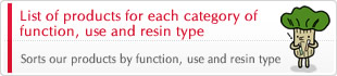 List of products for each category of function, use and resin type